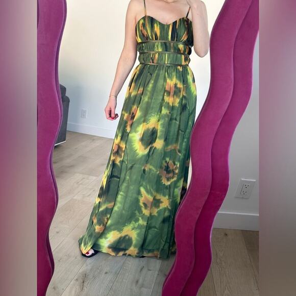 Aidan Mattox Y2K vintage prom dress green sunflower floral dress size 4 - Picture 4 of 9